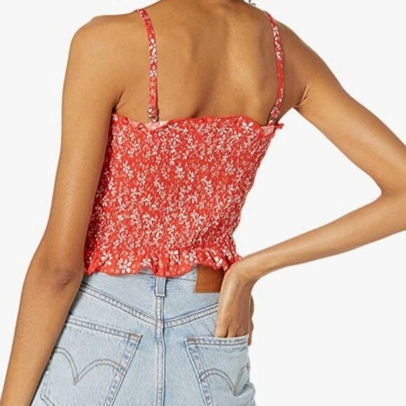 Roxy Secret Sister Crop Top Smocked Floral Red White 90s XS NWT - Picture 4 of 14